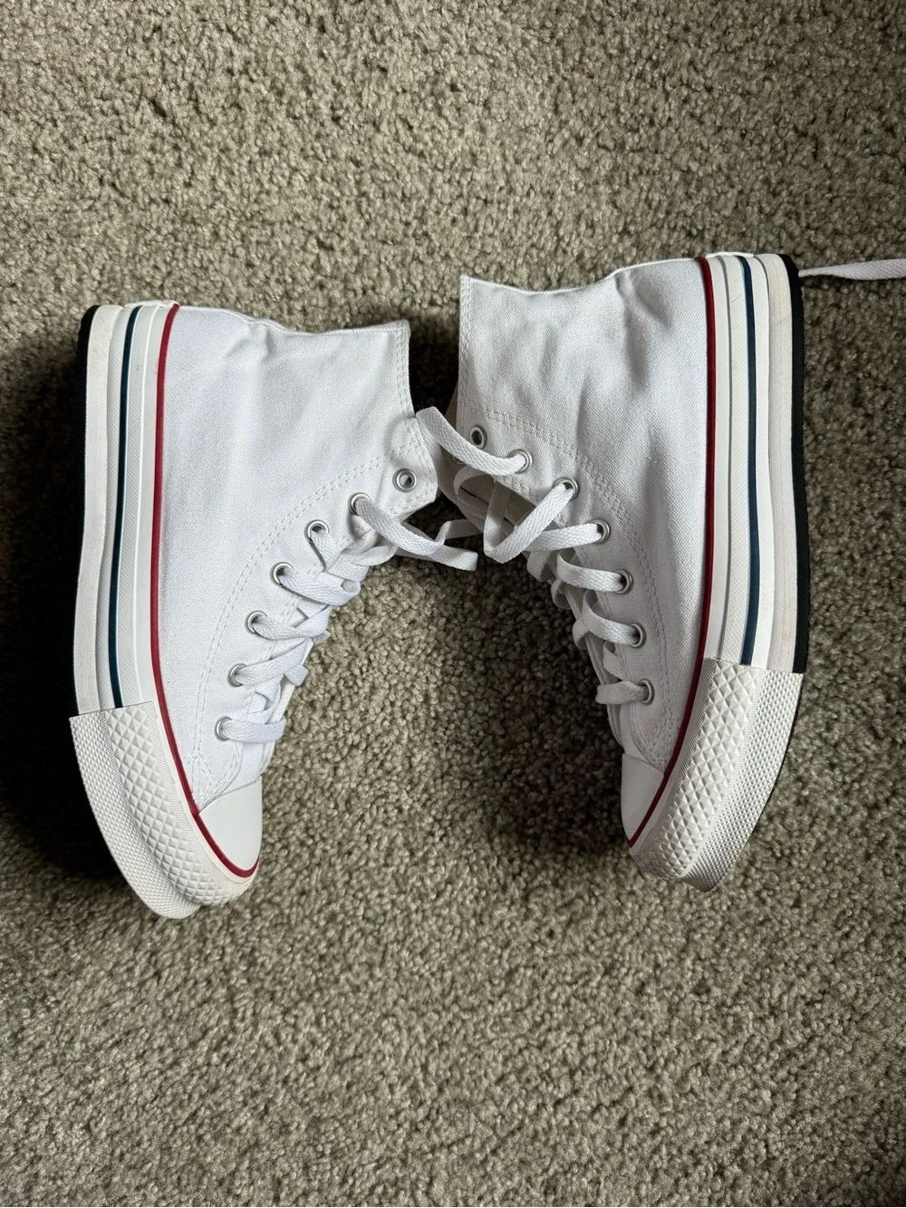 Converse White High-Top Sneakers with Red Trim